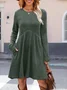 Women Plain Spring/Fall Split Joint Dress Crew Neck Long Sleeve Tank A-Line Dress