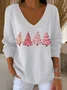 Casual Christmas V Neck Long Sleeve T-shirt