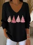 Casual Christmas V Neck Long Sleeve T-shirt