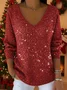 Casual Christmas V Neck Long Sleeve T-shirt