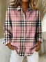 Shirt Collar Regular Sleeve Long Sleeve Plaid Buckle Regular Loose Button Up Shirt Shirt For Women