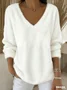 Casual Plain V Neck Long Sleeve T-shirt