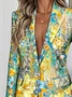 Women Floral Spring/Fall Outerwear Simple Long Sleeve Lapel Collar Regular Blazer