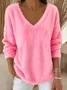 Casual Plain V Neck Long Sleeve T-shirt