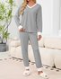 Color Block V Neck Casual Regular Fit Pajama Set
