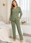 Shirt Collar Cotton Plain Casual Pajama Set
