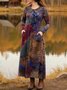 Women Floral Spring/Fall Dress Shawl Collar Long Sleeve A-Line Dress