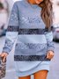Women Striped Spring/Fall Printing Dress Crew Neck Long Sleeve Hip Skirt A-Line Dress