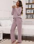 Casual Crew Neck Plain Regular Fit Pajama Set