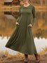 Women Plain Spring/Fall Dress Shawl Collar Long Sleeve A-Line Dress