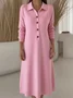 Women Plain Autumn Dress Shawl Collar Long Sleeve H-Line Dress