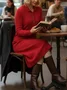 Women Plain Autumn Dress Shawl Collar Long Sleeve H-Line Dress