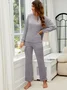 Regular Fit Plain Crew Neck Casual Pajama Set