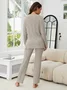 Regular Fit Plain Crew Neck Casual Pajama Set