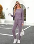 Crew Neck Casual Plain Pajama Set