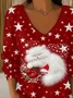 Casual Star V Neck Long Sleeve T-shirt