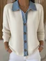 Women Knitted Multicolor Block Long Sleeve Comfy Casual Cardigan