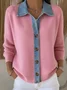 Women Knitted Multicolor Block Long Sleeve Comfy Casual Cardigan