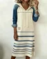 Women Multicolor Block All Season Dress Hoodie Long Sleeve H-Line Dress
