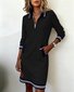 Women Multicolor Block Spring/Fall Dress Shawl Collar Long Sleeve H-Line Dress