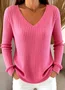 Casual Plain V Neck Long Sleeve T-shirt