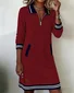 Women Multicolor Block Spring/Fall Dress Shawl Collar Long Sleeve H-Line Dress