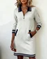 Women Multicolor Block Spring/Fall Dress Shawl Collar Long Sleeve H-Line Dress