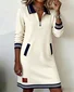 Women Multicolor Block Spring/Fall Dress Shawl Collar Long Sleeve H-Line Dress