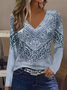 Casual Abstract V Neck Long Sleeve T-shirt