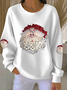 Casual Crew Neck Santa Claus Sweatshirt Printing