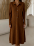 Women Plain Autumn Dress Shawl Collar Long Sleeve H-Line Dress