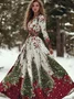 Women Christmas Spring/Fall Dress V Neck Long Sleeve A-Line Dress
