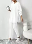 Women Plain Embossed Two-Piece Set Daily Long Sleeve Casual Spring/Fall Top With Pants Matching Set