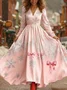 Women Christmas Spring/Fall Dress V Neck Long Sleeve A-Line Dress