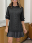 Women Geometric Autumn Jacquard Dress Crew Neck Long Sleeve Sweater A-Line Dress