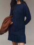 Women Geometric Autumn Jacquard Dress Crew Neck Long Sleeve Sweater A-Line Dress
