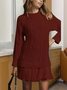 Women Geometric Autumn Jacquard Dress Crew Neck Long Sleeve Sweater A-Line Dress