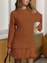 Women Geometric Autumn Jacquard Dress Crew Neck Long Sleeve Sweater A-Line Dress
