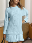 Women Geometric Autumn Jacquard Dress Crew Neck Long Sleeve Sweater A-Line Dress
