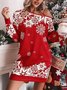 Women Christmas Spring/Fall Printing Dress Cold Shoulder Long Sleeve Hip Skirt A-Line Dress