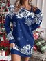 Women Christmas Spring/Fall Printing Dress Cold Shoulder Long Sleeve Hip Skirt A-Line Dress