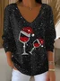 Casual Christmas V Neck Long Sleeve T-shirt