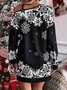 Women Christmas Spring/Fall Printing Dress Cold Shoulder Long Sleeve Hip Skirt A-Line Dress