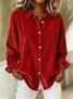 Shawl Collar Half Sleeve Plain Split Joint Regular Micro-Elasticity Loose Button Up Shirt Shirt For Women