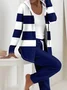 Women Striped Printing Two-Piece Set Daily Long Sleeve Casual Spring/Fall Coat With Pants Matching Set