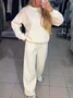 Women Plain Split Joint Two-Piece Set Daily Long Sleeve Casual Spring/Fall Top With Pants Matching Set