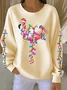 Casual Crew Neck Flamingo Sweatshirt Printing