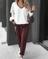 Women Color Block Two-Piece Set Daily Long Sleeve Casual Spring/Fall Top With Pants Matching Set