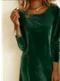 Women Plain Spring/Fall Dress Crew Neck Long Sleeve H-Line Dress