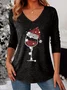 Casual Christmas V Neck Long Sleeve T-shirt